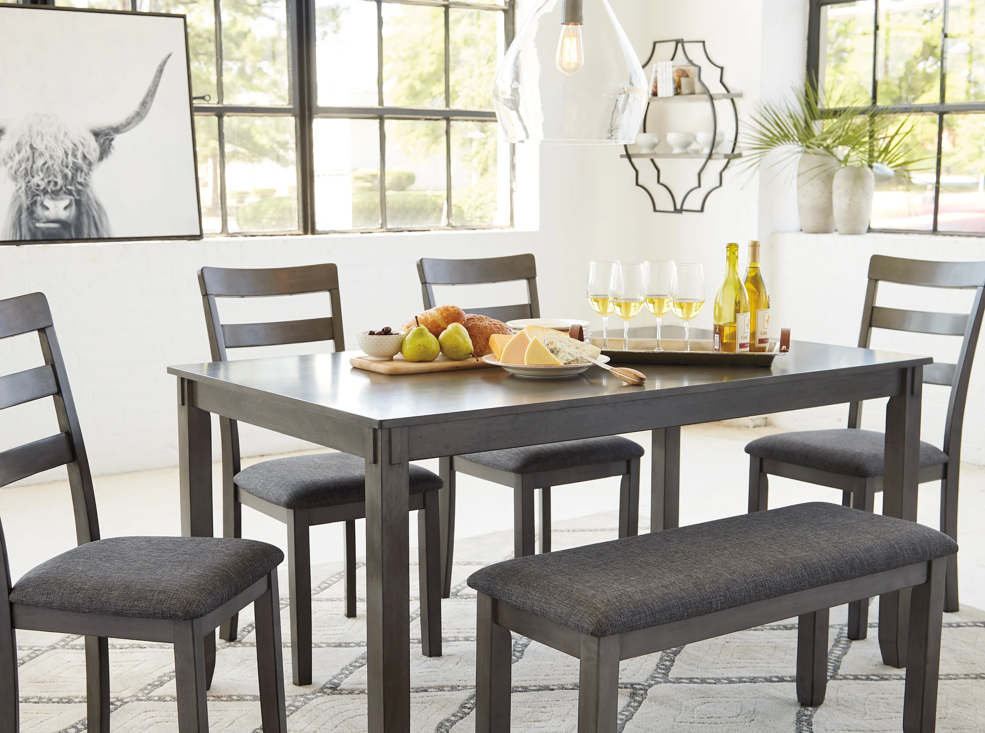 Bridson Dining Table and Chairs with Bench (Set of 6) - Image 6