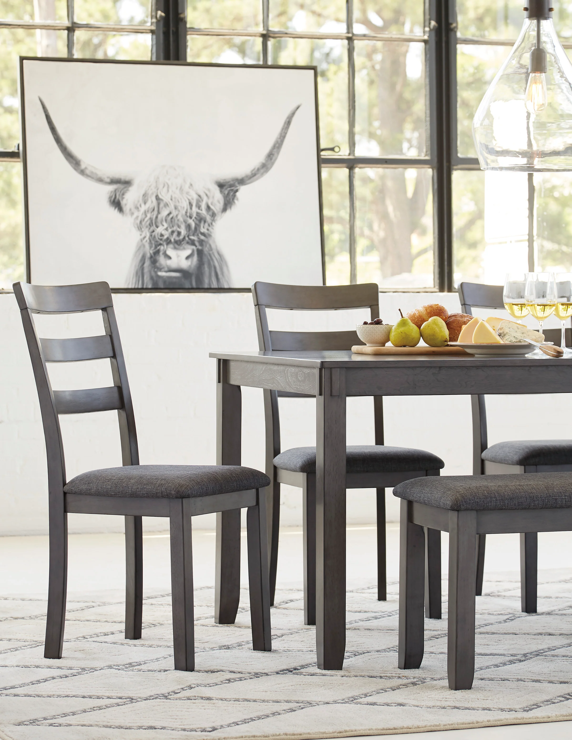 Bridson Dining Table and Chairs with Bench (Set of 6) - Image 7