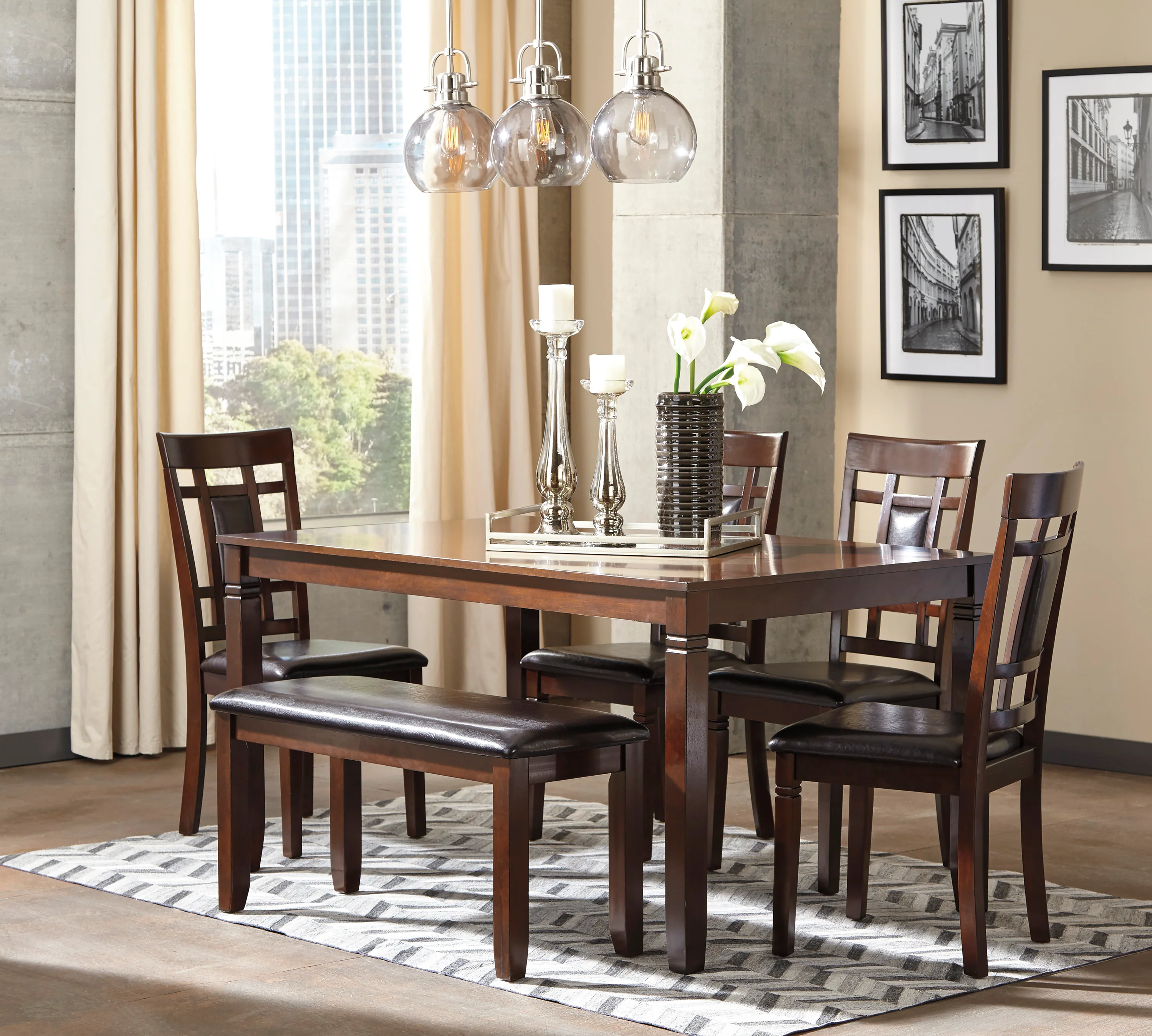 Bennox Dining Table and Chairs with Bench (Set of 6) - Image 3