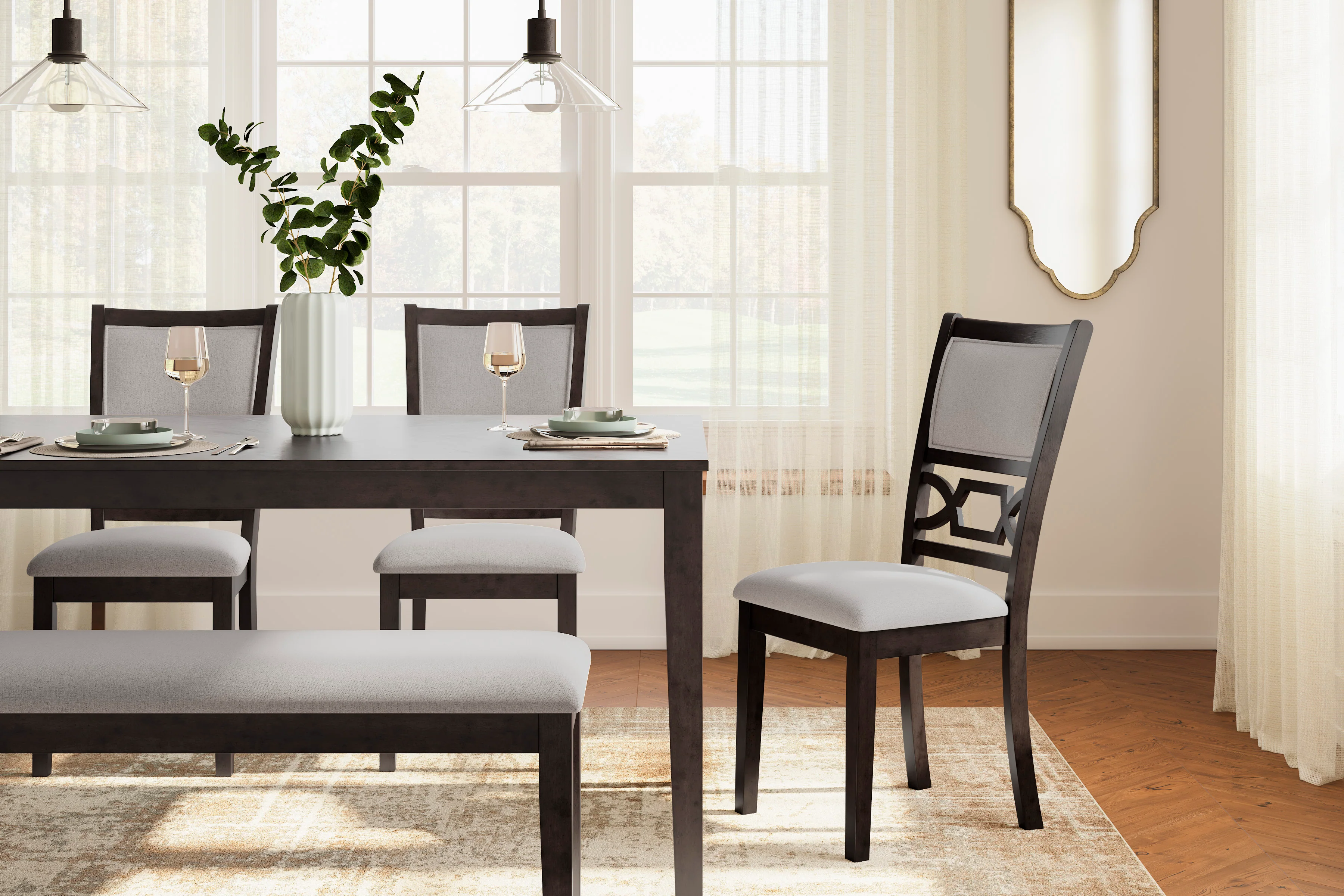Langwest Dining Table and 4 Chairs and Bench (Set of 6) - Image 5