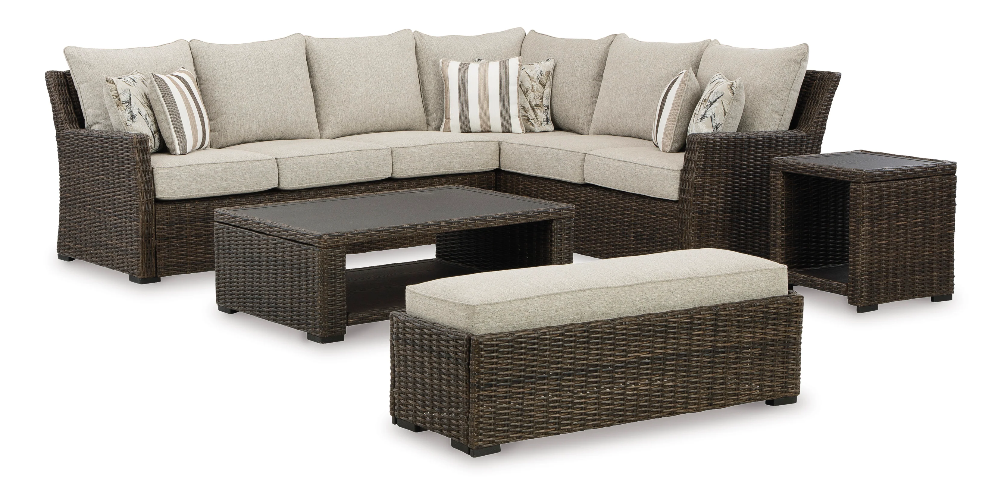 Brook Ranch Outdoor Sectional Sofa Set With Table - Image 16