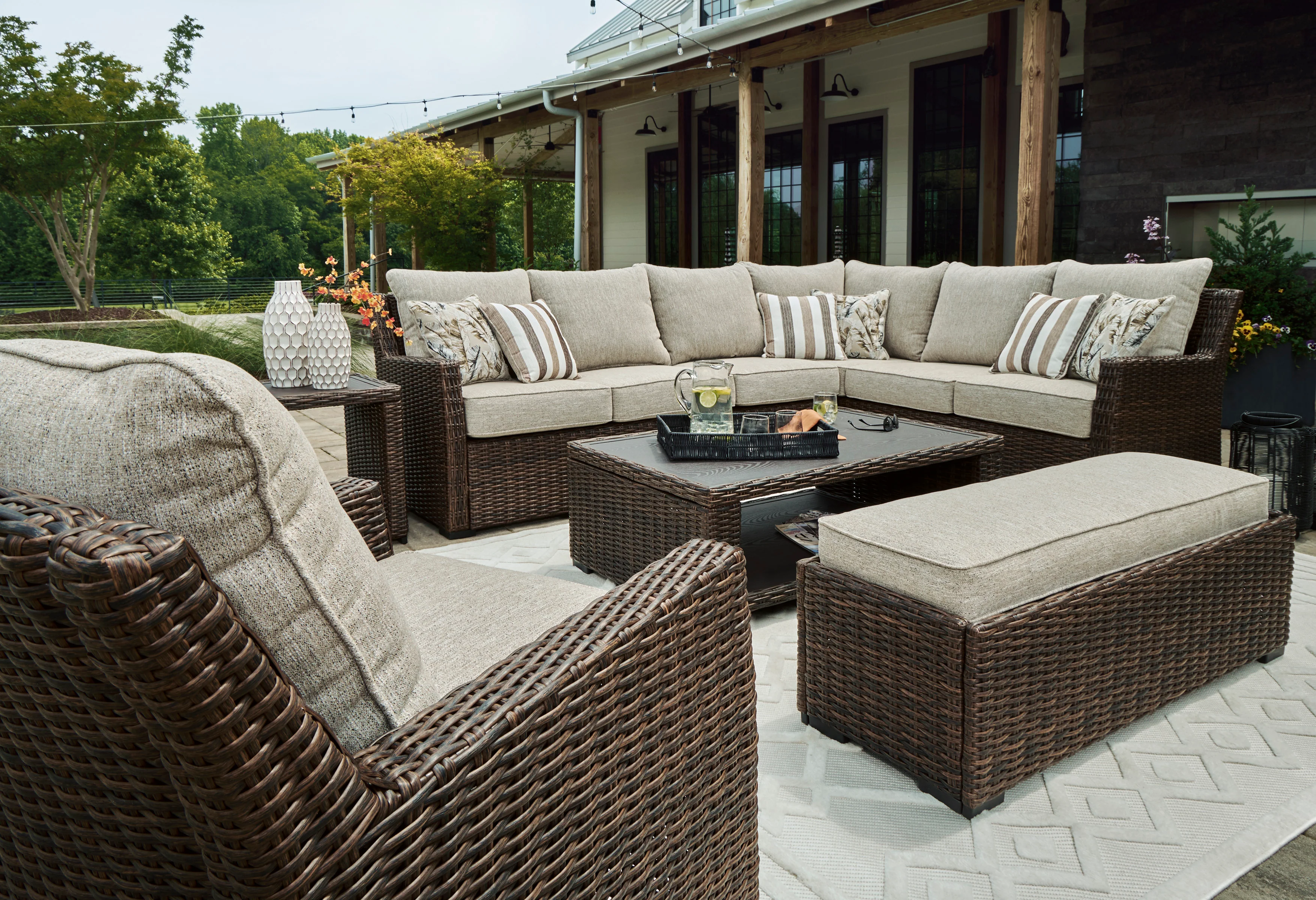 Brook Ranch Outdoor Sectional Sofa Set With Table - Image 23