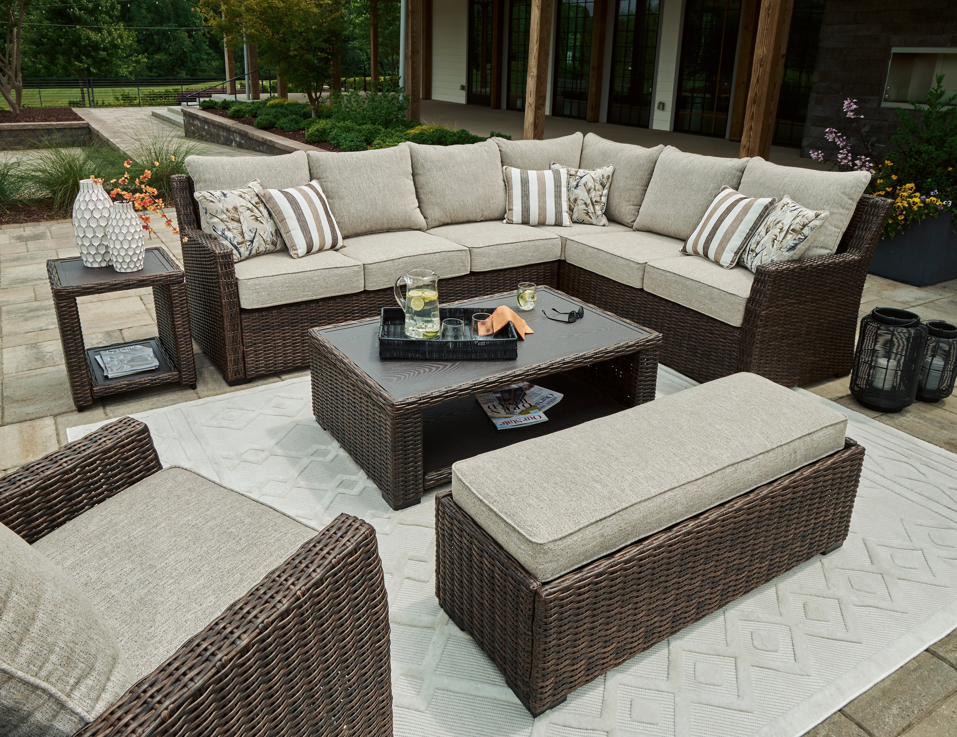 Brook Ranch Outdoor Sectional Sofa Set With Table - Image 24
