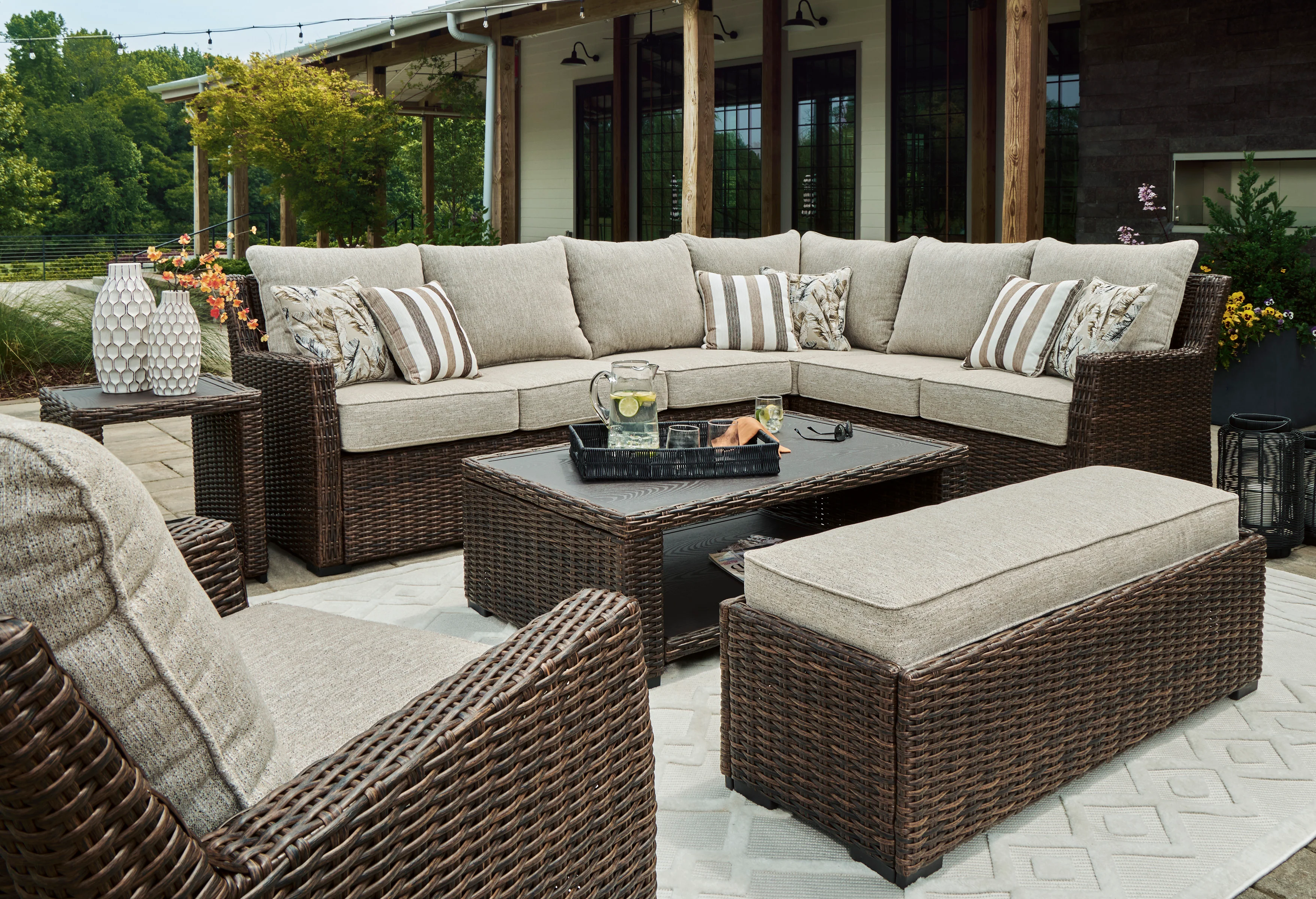 Brook Ranch Outdoor Sectional Sofa Set With Table - Image 25