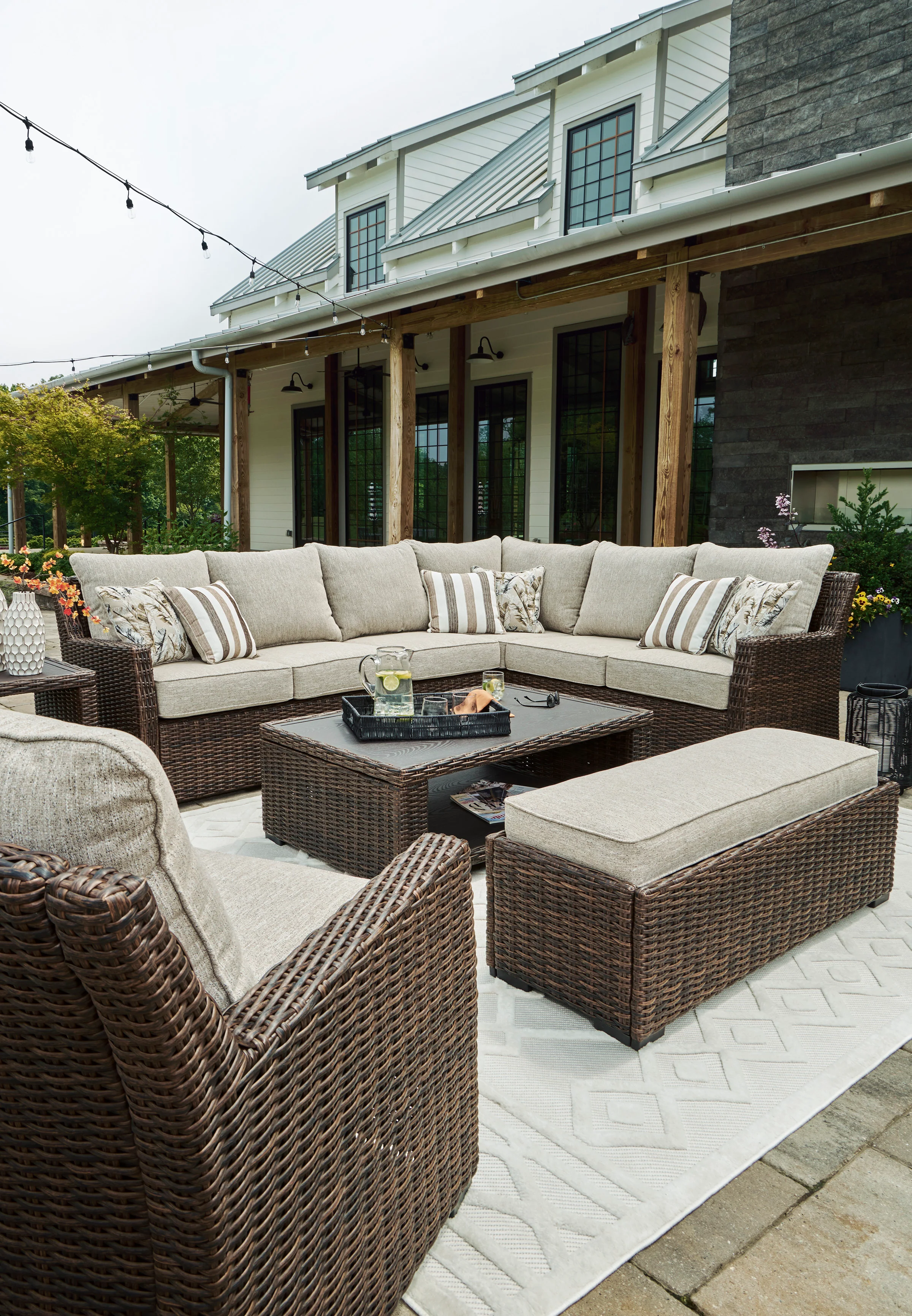 Brook Ranch Outdoor Sectional Sofa Set With Table - Image 26