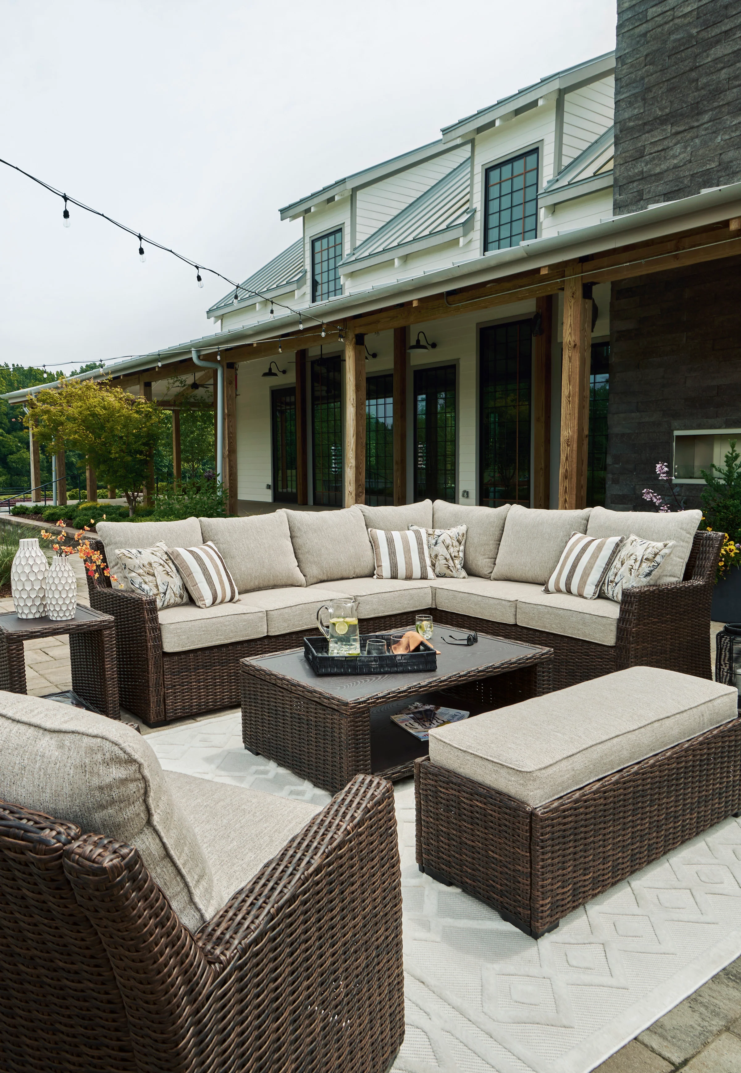 Brook Ranch Outdoor Sectional Sofa Set With Table - Image 27