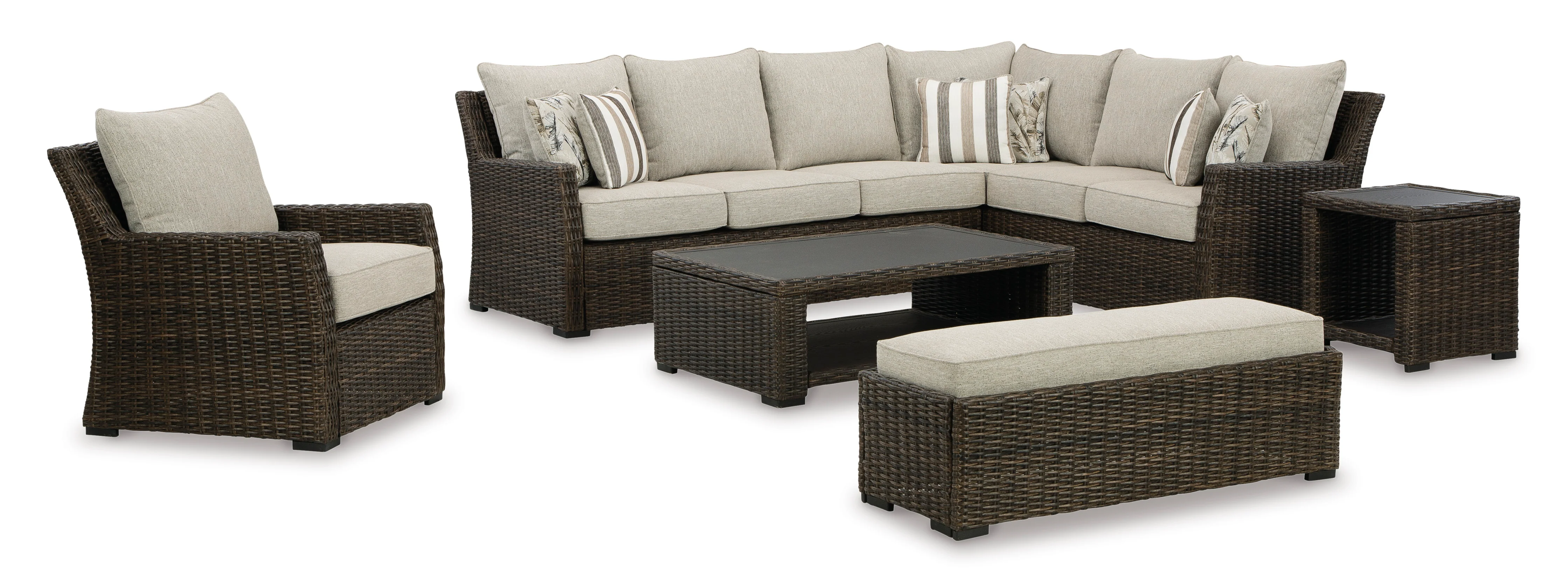 Brook Ranch Outdoor Sectional Sofa Set With Table - Image 4