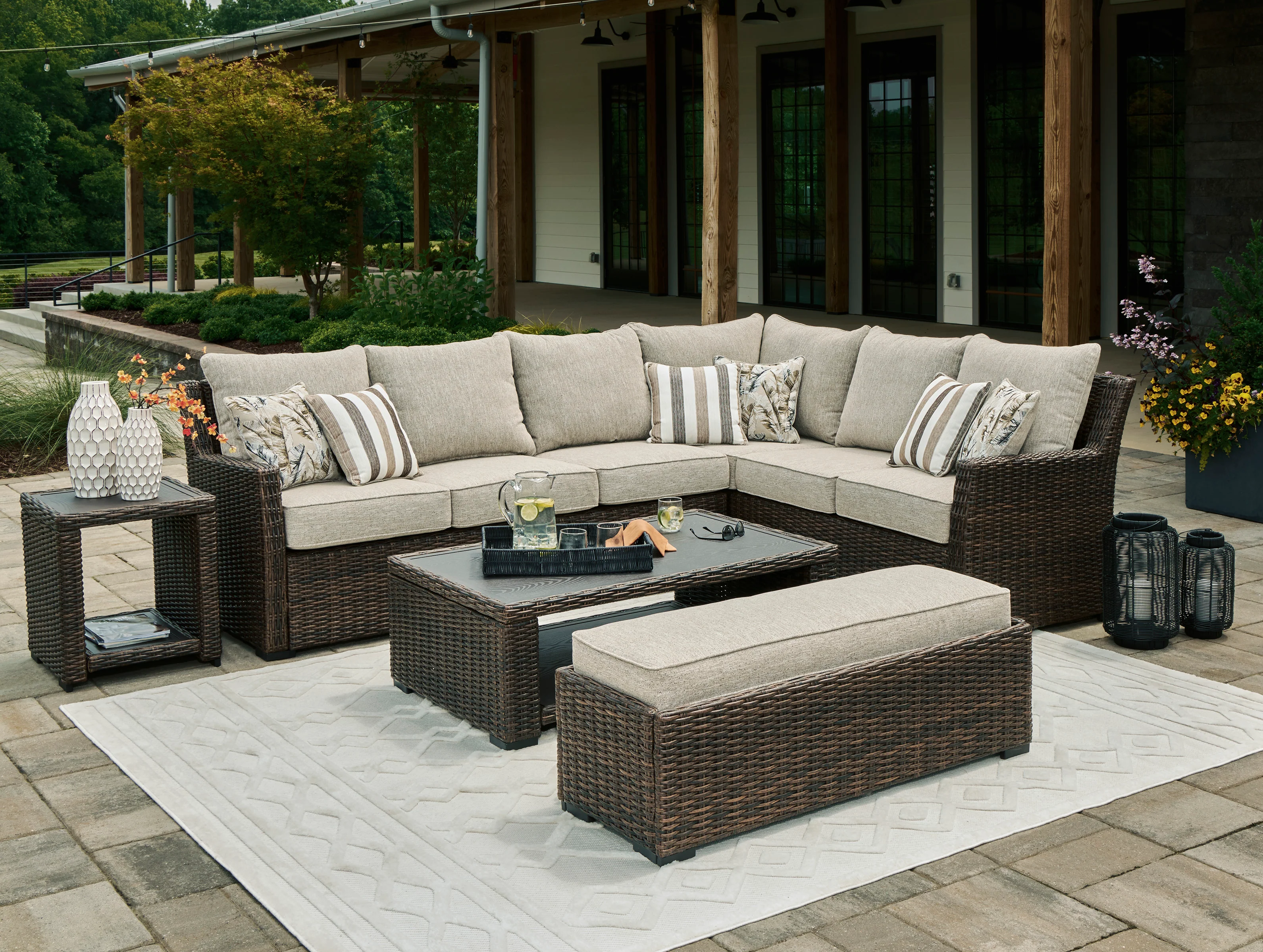 Brook Ranch Outdoor Sectional Sofa Set With Table - Image 8
